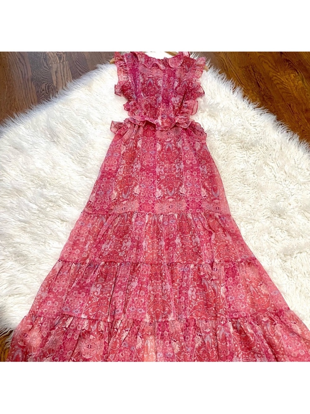 NEW Misa Los Angeles Natasha Side Cutouts Pink Paisley Ruffle Midi Dress Size S - Picture 8 of 10